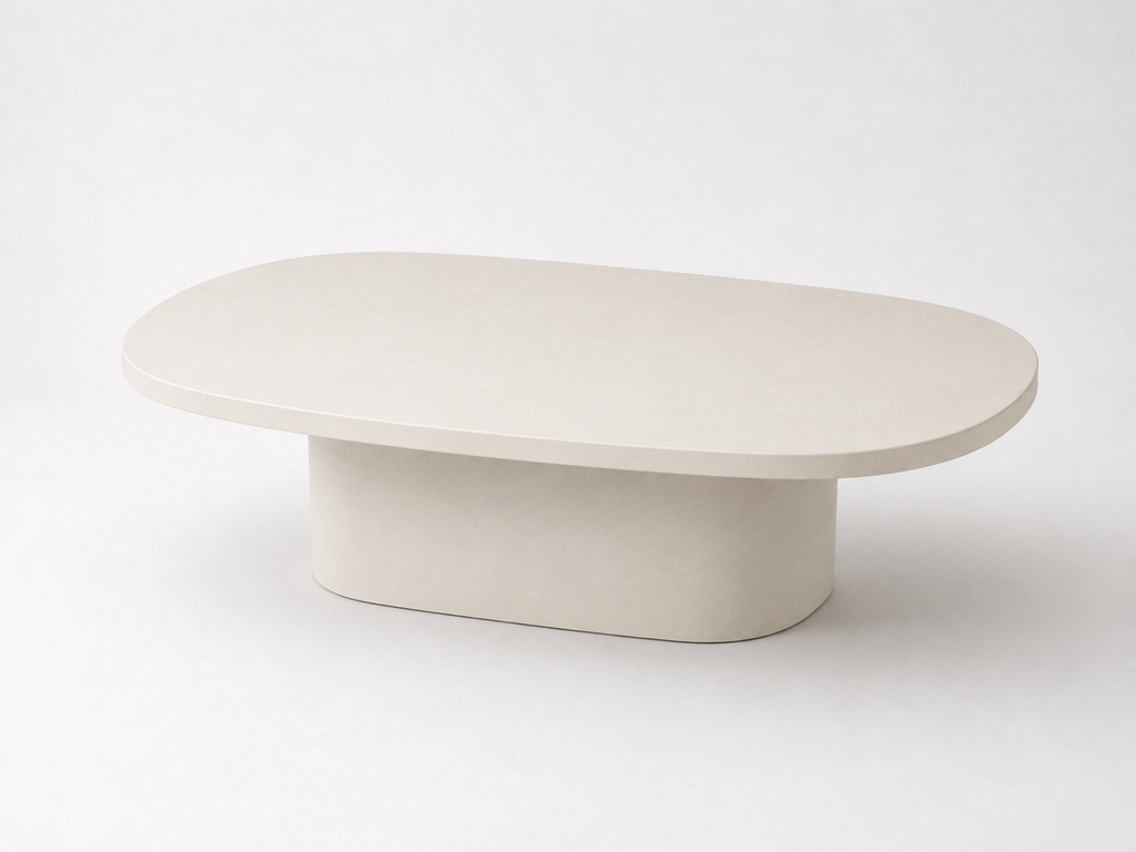 Mesa de centro ovalada de microcemento