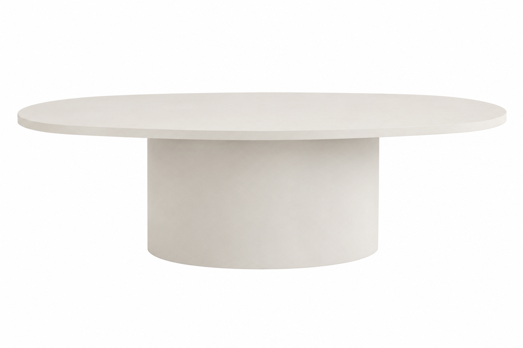 Mesa de comedor ovalada de microcemento