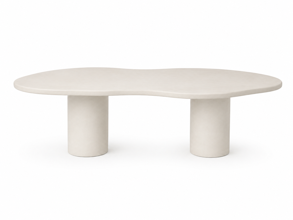 Mesa de comedor de microcemento con forma organica