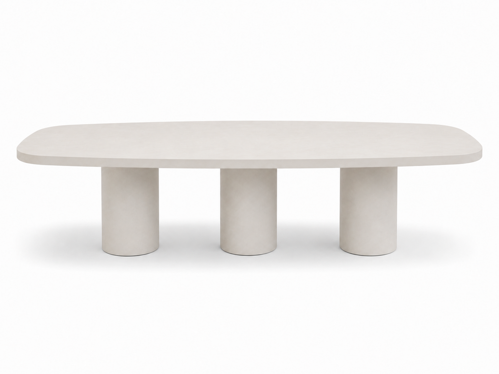 mesa de microcemento semi ovalada