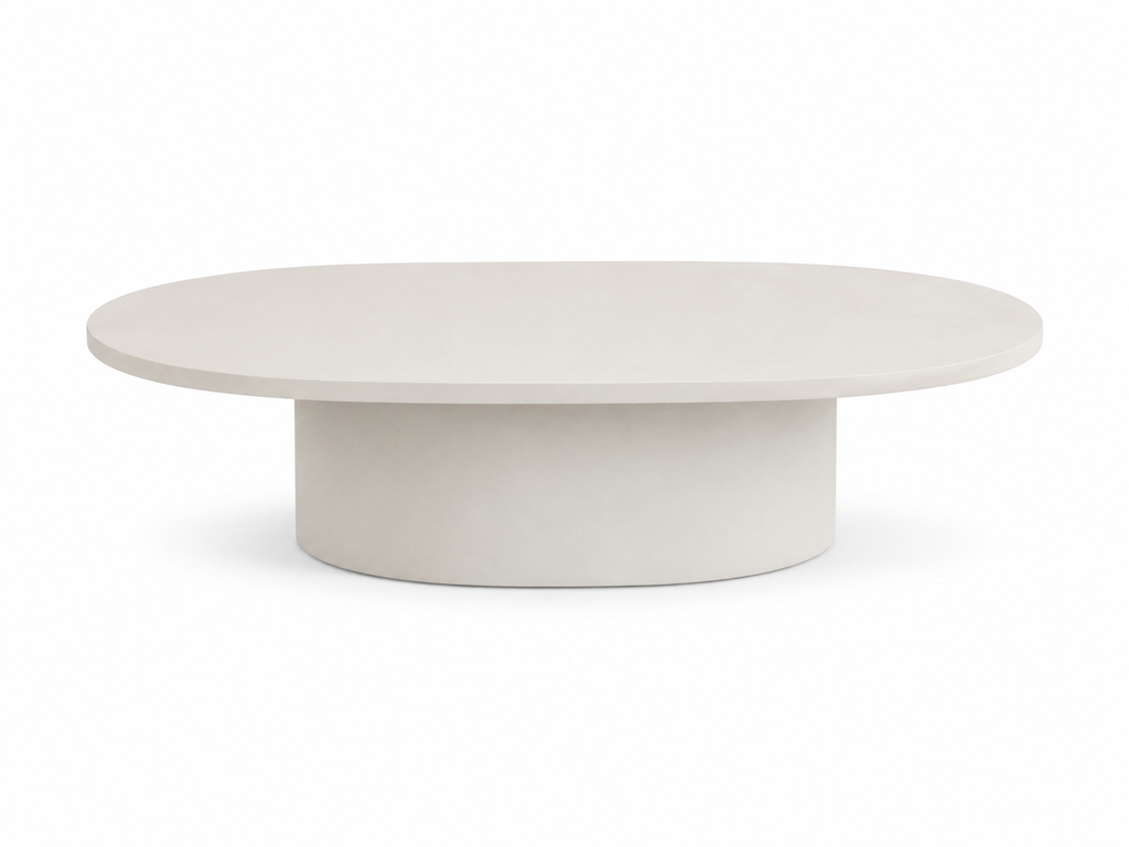 Mesa de centro ovalada de microcemento