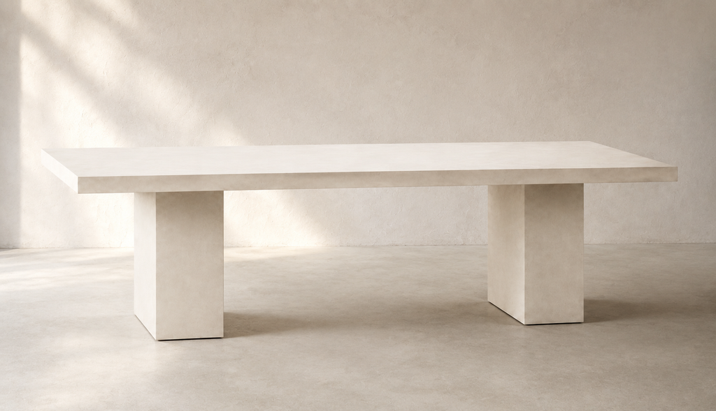 Mesa de comedor MATERIA de perfil con doble base monolítica