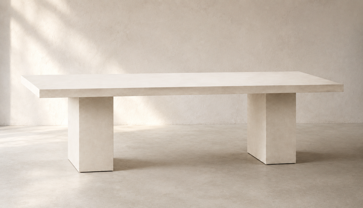 Mesa de comedor MATERIA de perfil con doble base monolítica